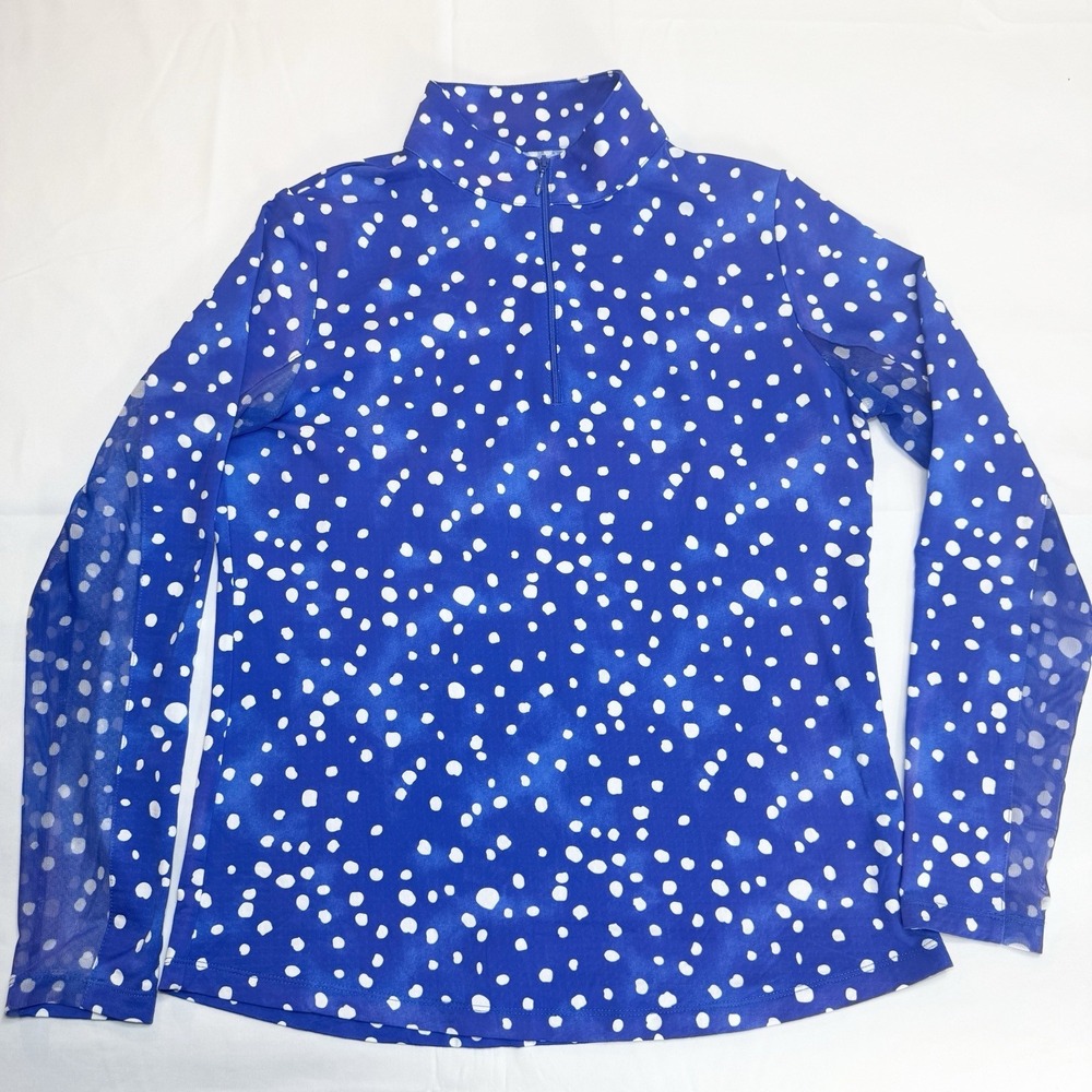 Ibkul Top M Blue Polka Dot Mesh Long Sleeve 1/4 Zip Golf Tennis Pickleball